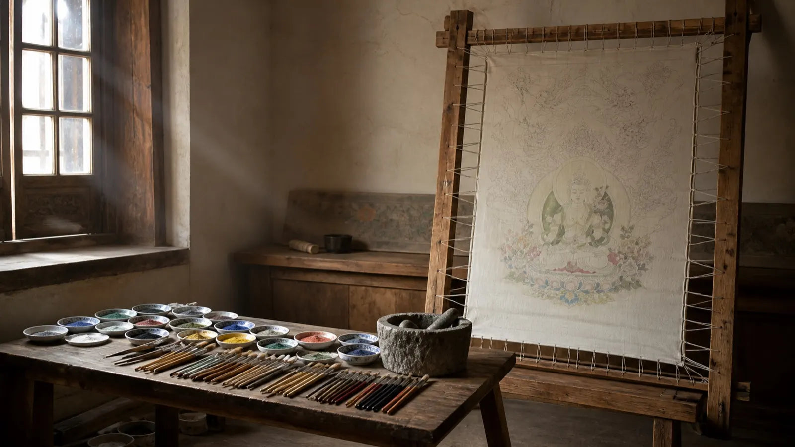 Illustrative view of a thangka studio